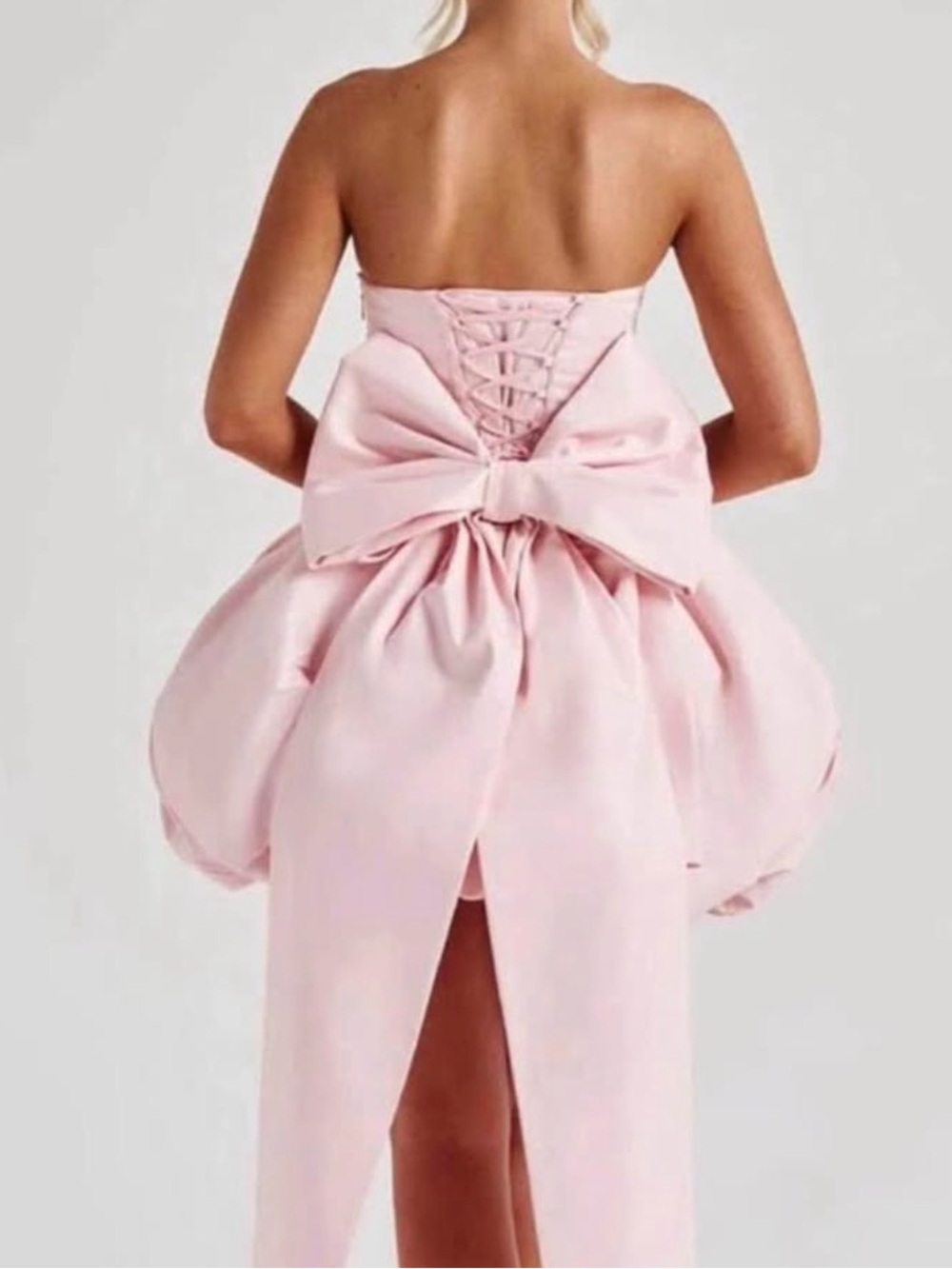 Strapless Pink Bubble Mini Dress with Train - Picture 2 of 2